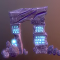 Purple Stone Archway Structure with Glowing Runes on Both Sides and Base Stone Decorations