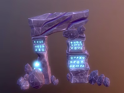 Purple Stone Archway Structure with Glowing Runes on Both Sides and Base Stone Decorations 3d model