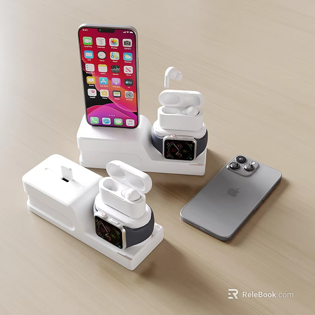 Smart Devices Charging Setup with Smartphones Wireless Earbuds Smartwatch and Docks 3d model 