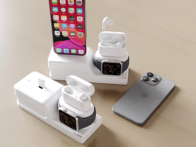 Smart Devices Charging Setup with Smartphones Wireless Earbuds Smartwatch and Docks 3d model