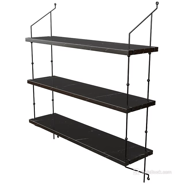 Modern Black Metal Three Tier Storage Shelving Unit With Minimalist Design 3d model 