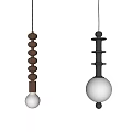 Modern Wooden Beaded and Black Structured Pendant Lights with Spherical Shades