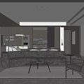 Modern Living And Dining Room Interior With Dark Sofa Glass Coffee Table And Dining Chairs