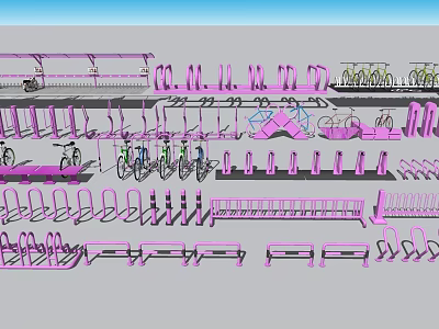 Pink Structural Design Featuring Seating Areas Railings And Equipment Layout 3d model