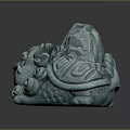 Green Jade Mythical Turtle Carving With Intricate Curved Lines And Shell Texture