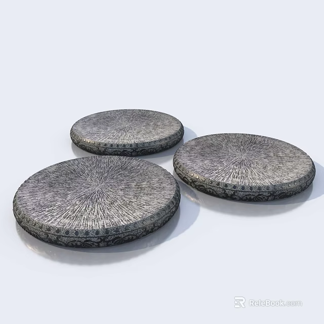 Three Circular Stone Wood Decorative Pieces With Natural Texture For Home Interior Design 3d model 