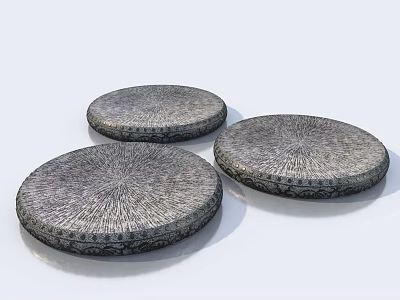 Three Circular Stone Wood Decorative Pieces With Natural Texture For Home Interior Design 3d model