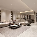 Modern Spacious Living Room With Sofas Coffee Table And Recessed Lighting