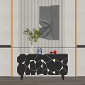 Modern Entryway Console Table With Geometric Pattern Green Plant Vase And Red Decor 3d model