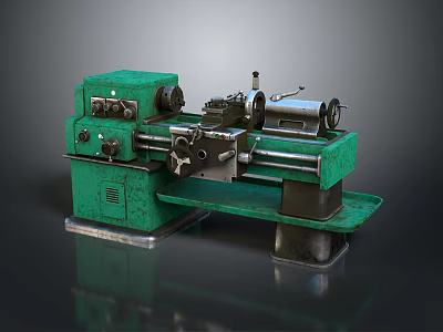 Green Lathe Machine Industrial Equipment For Metalworking With Rotating Spindle And Stable Base 3d model