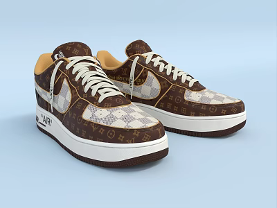 LV AIR Stylish Sneakers With Brown Beige Upper White Laces Classic Checkerboard Pattern 3d model