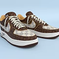 LV AIR Stylish Sneakers With Brown Beige Upper White Laces Classic Checkerboard Pattern