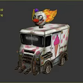 White Ice Cream Truck With Clown Head Flame Pink Polka Dots And Ice Cream Design