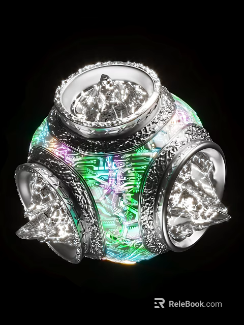 Ornate Metallic Decorative Object With Glowing Circuitry 3d model 