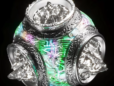 Ornate Metallic Decorative Object With Glowing Circuitry 3d model