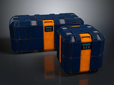 Blue And Orange Storage Containers With Digital Control Panels Two Units 3d model