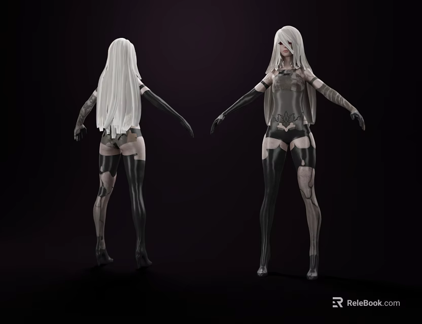 Game And Movie Character With White Hair Black Transparent Outfit Long Boots And Gloves 3d model 