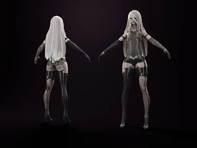 Game And Movie Character With White Hair Black Transparent Outfit Long Boots And Gloves 3d model