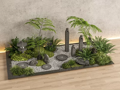 Modern new Chinese style courtyard sketch courtyard landscape sketch green plant withered landscape micro-terrain tied horse pillar cobblestone tingbu green plant grass 3d model