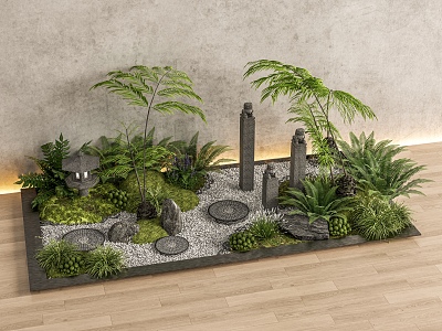 Modern new Chinese style courtyard sketch courtyard landscape sketch green plant withered landscape micro-terrain tied horse pillar cobblestone tingbu green plant grass 3d model