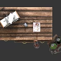 Rustic Wooden Workbench With Vintage Radio Tools And Metal Gas Cylinder
