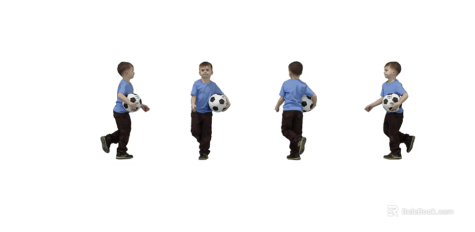 Little Boy Walking With Soccer Ball In Four Different Directions 3d model 