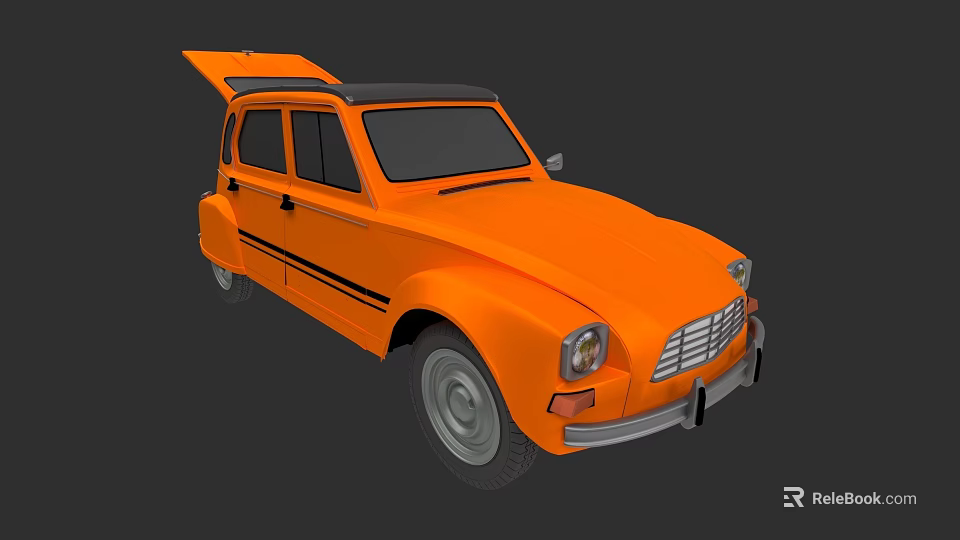 Orange Vintage Hatchback Car With Black Roof And Classic Exterior Design 3d model 