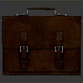 Classic Brown Genuine Leather Briefcase With Top Handle And Buckle Straps