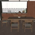 Modern Restaurant Interior Featuring Open Kitchen Design With Dining Table Chairs And Pendant Lights