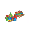 Colorful Wooden Building Blocks in Various Shapes with Holes on Wooden Tray