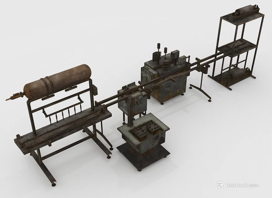 Industrial Machinery Setup With Metal Frames Pipes Shelves And Components 3d model 