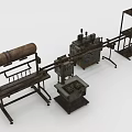 Industrial Machinery Setup With Metal Frames Pipes Shelves And Components