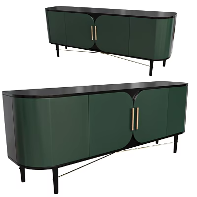 Modern Green TV Stand With Black Top Gold Handles And Sleek Cabinet Doors 3d model