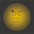 Colorful Creatures And Characters On Yellow Circular Platform With Small Items