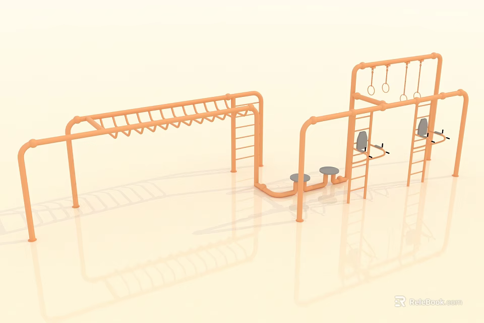 Modern Children's Play Area With Climbing Frames Horizontal Bars And Swings In Orange 3d model 