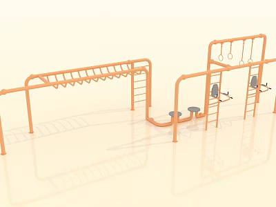 Modern Children's Play Area With Climbing Frames Horizontal Bars And Swings In Orange 3d model