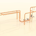 Modern Children's Play Area With Climbing Frames Horizontal Bars And Swings In Orange