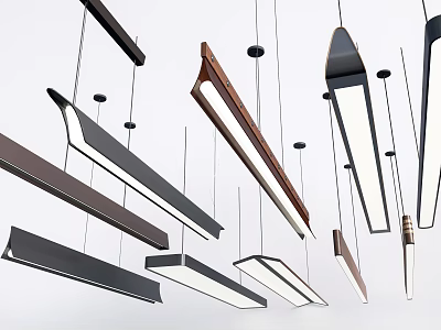 Contemporary Linear Pendant Lights with Sleek Metal and Wooden Accents for Modern Home Interiors 3d model