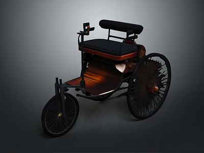 Vintage Tricycle With Black Seat Wooden Body And Large Wheels As Early Transportation 3d model