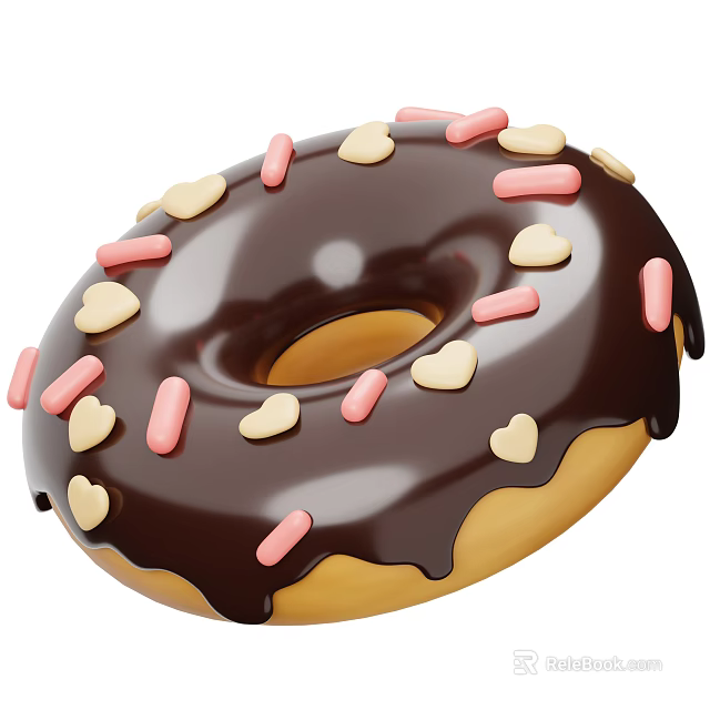 Delicious Donut With Dripping Chocolate Frosting And Heart Shaped Pink Sprinkles 3d model 