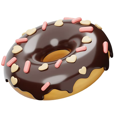 Delicious Donut With Dripping Chocolate Frosting And Heart Shaped Pink Sprinkles 3d model