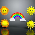 Decorative Ornament Set with Smiling Sun Figures Rainbow and White Clouds 3d model