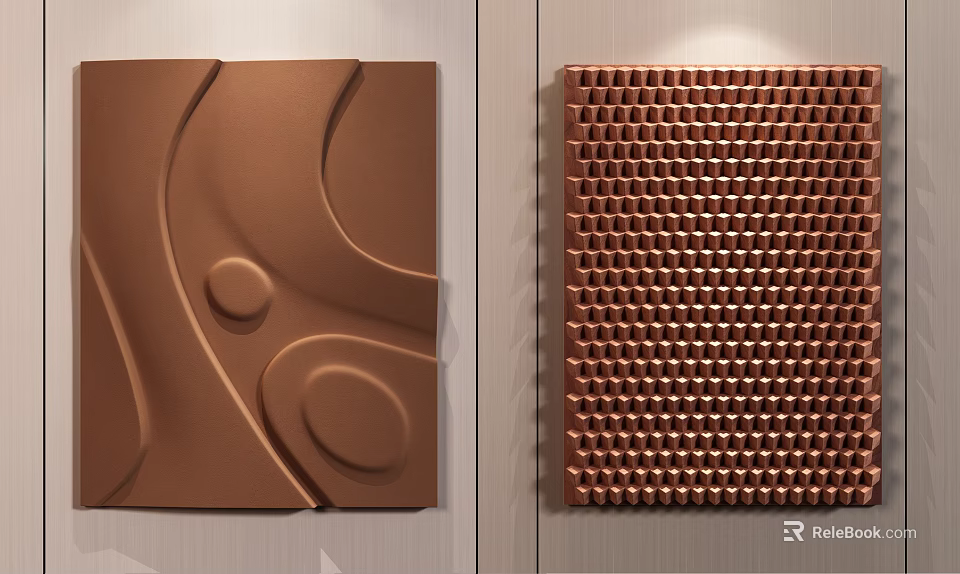 Modern Brown Wall Decor With Curved Patterns And Grid Textured Surfaces 3d model
