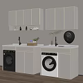 Black and White Washing Machines in Laundry Room with Light Colored Cabinets and Countertop