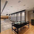 Modern Retail Store Interior With Glass Display Cases Shelves And Bright Lighting