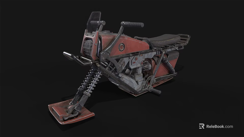 Futuristic Mechanical Motorcycle Featuring Red Black Color Metal Frame And Spring Suspension Design 3d model 