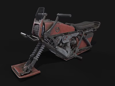 Futuristic Mechanical Motorcycle Featuring Red Black Color Metal Frame And Spring Suspension Design 3d model
