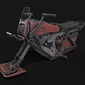 Futuristic Mechanical Motorcycle Featuring Red Black Color Metal Frame And Spring Suspension Design