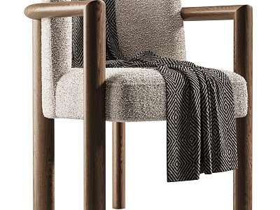 Modern Solid Wood Frame Cozy Upholstered Dining Armchair With Stylish Geometric Pattern Decorative Throw Blanket 3d model