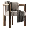 Modern Solid Wood Frame Cozy Upholstered Dining Armchair With Stylish Geometric Pattern Decorative Throw Blanket